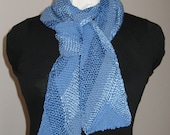 Hand Knit Scarf Multi Directional Reversible Blue