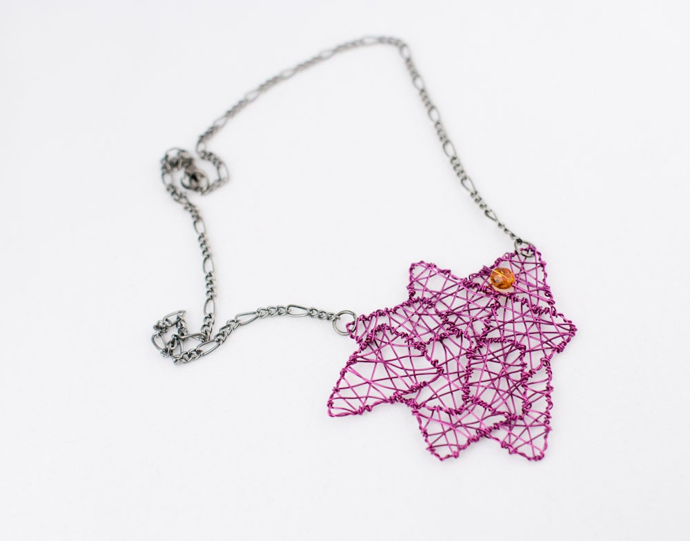 Necklace -Irregular Pieces- in Cerise and Honey Yellow - Statement Piece BOLD