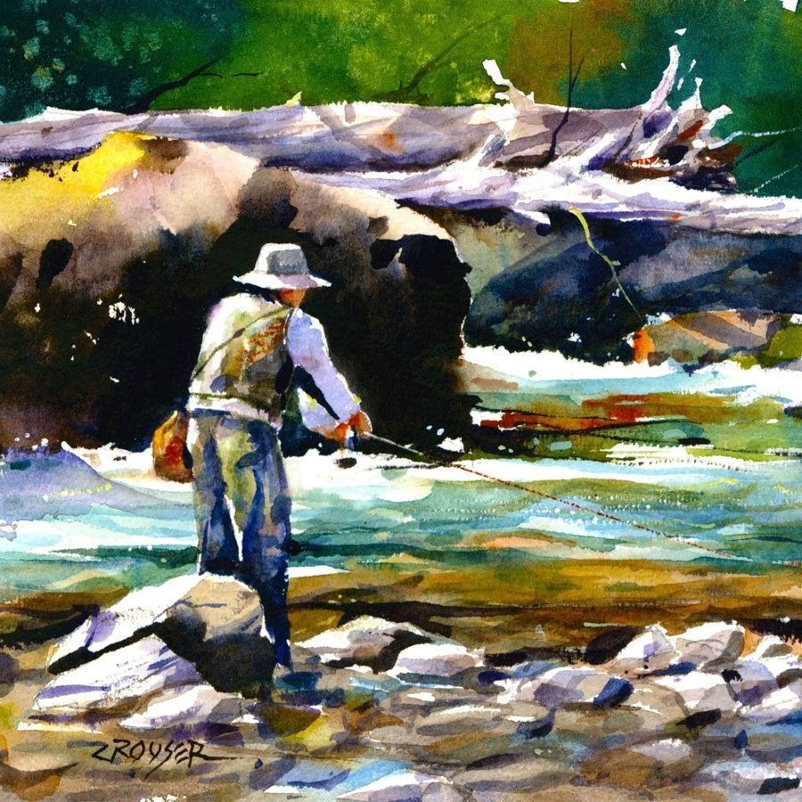 TROUT FISHING Watercolor Print By Dean Crouser