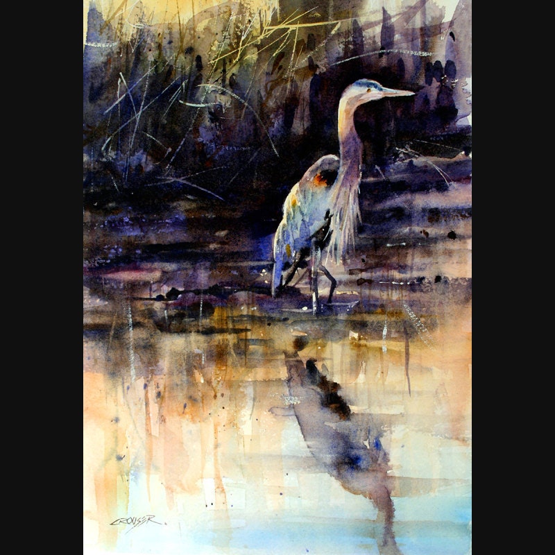 HERON Watercolor Print by Dean Crouser