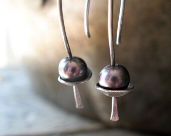 Black pearl and sterling earrings petite size