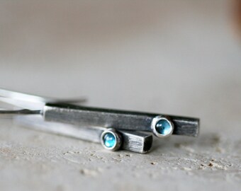 London blue topaz and blackened silver - urban chic earrings