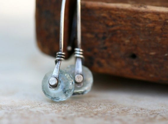 Aquamarine rivet earrings - petite size