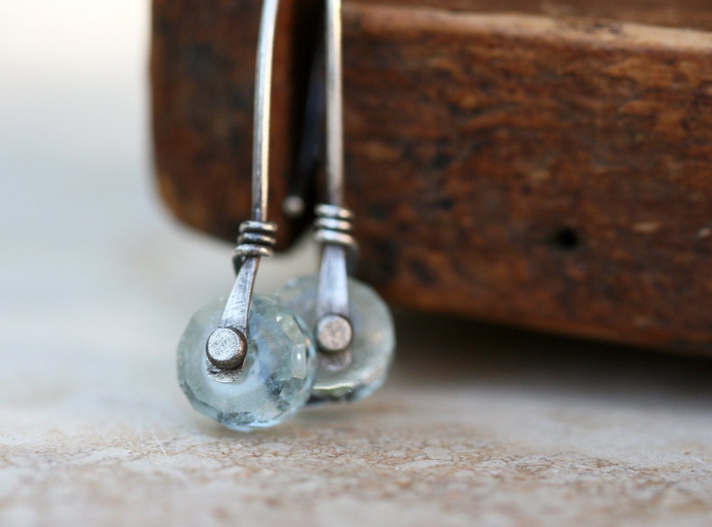 Aquamarine rivet earrings - petite size