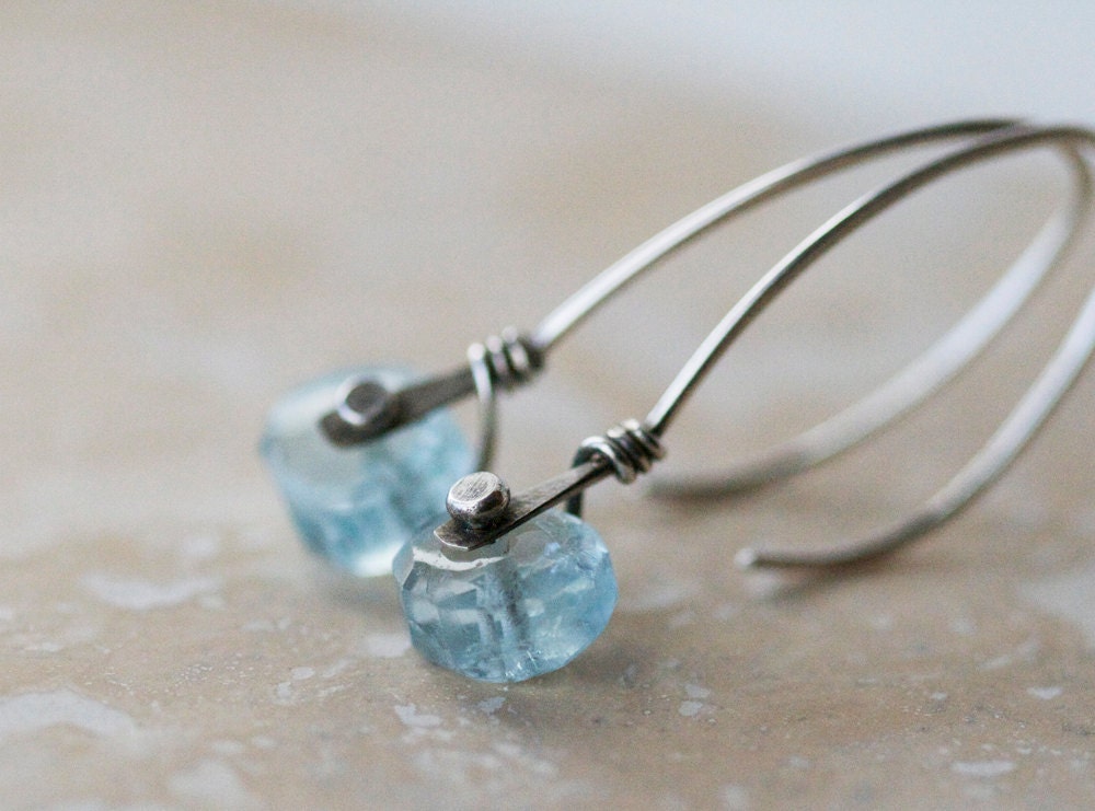 Aquamarine rivet earrings - petite size