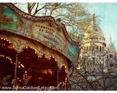 Carousel at Sacre Coeur, French carousel photograph - Montmartre, Paris - 5x7 - Original Fine Art Photography
