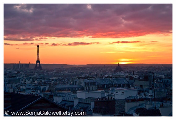Colorful Eiffel Tower Sunset with Paris Rooftops - Paris photography 8" x 12" Original Signed Fine Art Photograph