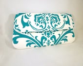 Turquoise Blue Damask Clutch by waterpath