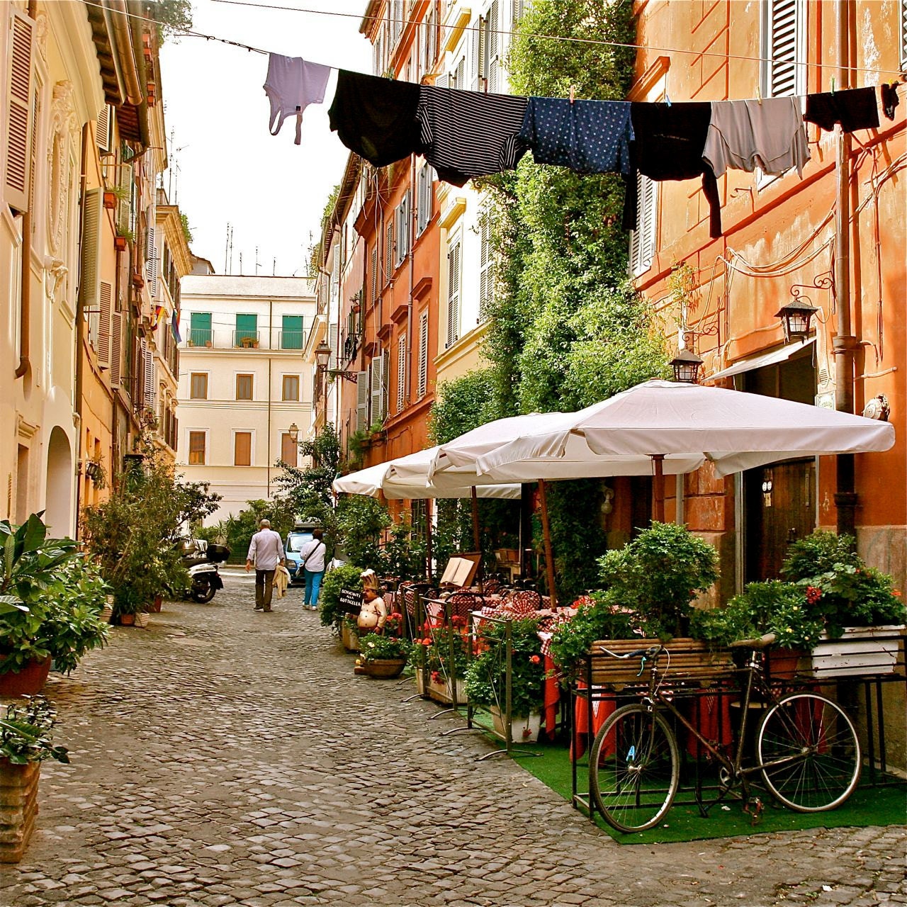 Rome Italy - Italian Photography - Trastevere Rome - Italian Decor -  Italy Restaurant - Cafe Art - Orange Green - Laundry Bicycle