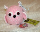 Pink and White Crochet Owl with Sticker