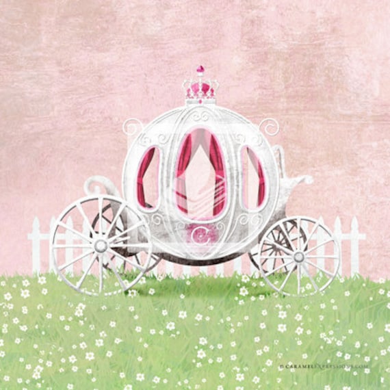 Garden Pink Princess Cinderella Carriage Girls 8x8 Wall Art Decor Print by Caramel Expressions