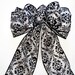Damask Pew Bows - Set of 10, Black and White Damask Pew Bows, Damask Fabric Bows, Wedding Decorations