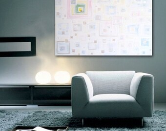 SALE - Large Abstract Acrylic Painting Original Fine Art 40"x30" - geometric white easter pastel