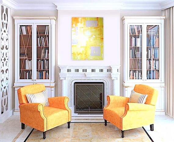 SALE - WiNK original abstract modern painting - gallery fine art - contemporary interior design - ooak home wall decor - yellow white mod