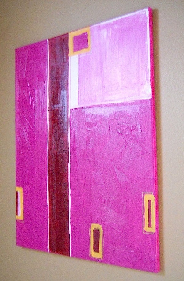 SALE - Abstract Acrylic Painting Original Fine Art 18"x24" by Linnea Heide - geometric orange pink - vibrant
