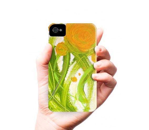 POPPiES iPhone 4/4S case - orange green flowers - contemporary fine art - abstract painting - phone case