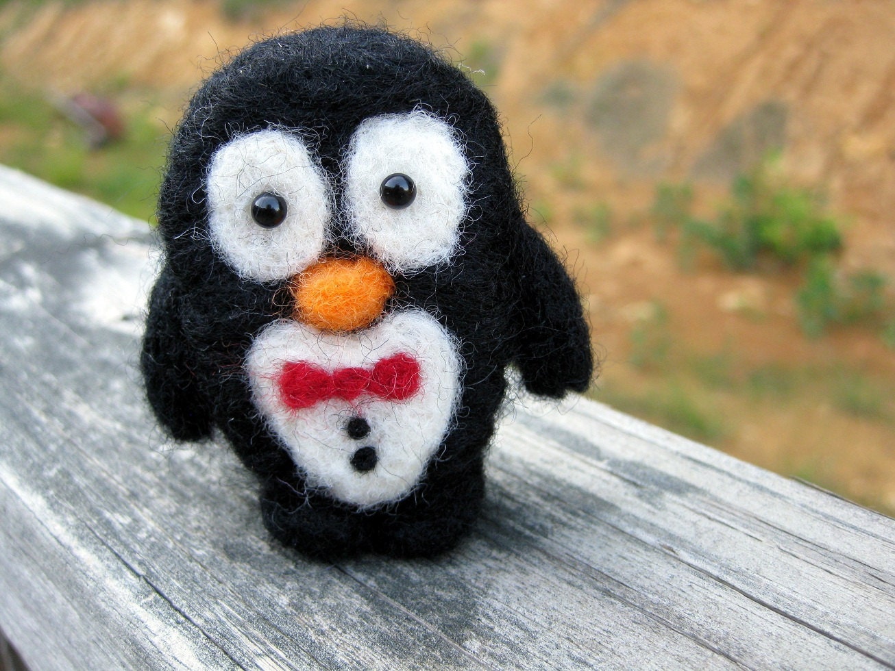 Penguin in a Tuxedo Figurine - Needle Felted Animal Soft Sculpture - MADE TO ORDER