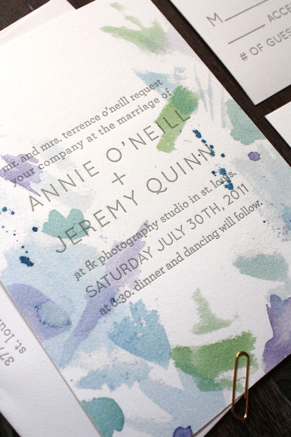 Blue Watercolor - Letterpress Wedding Invitation Suite