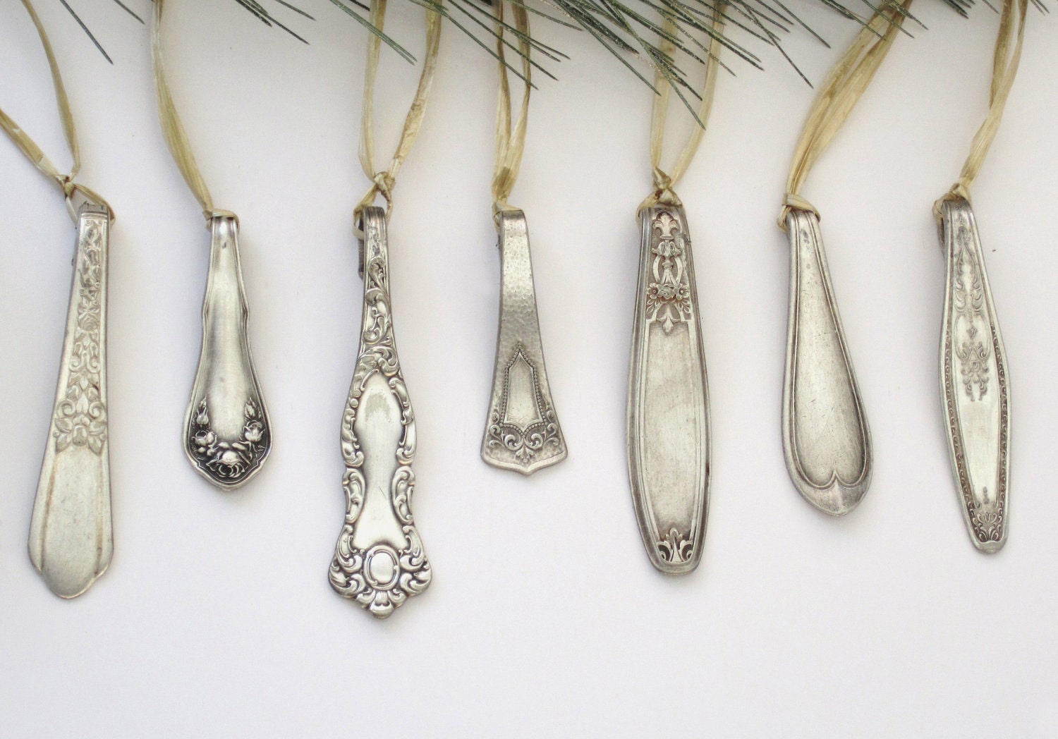 1800's silver spoon ornaments set of 10