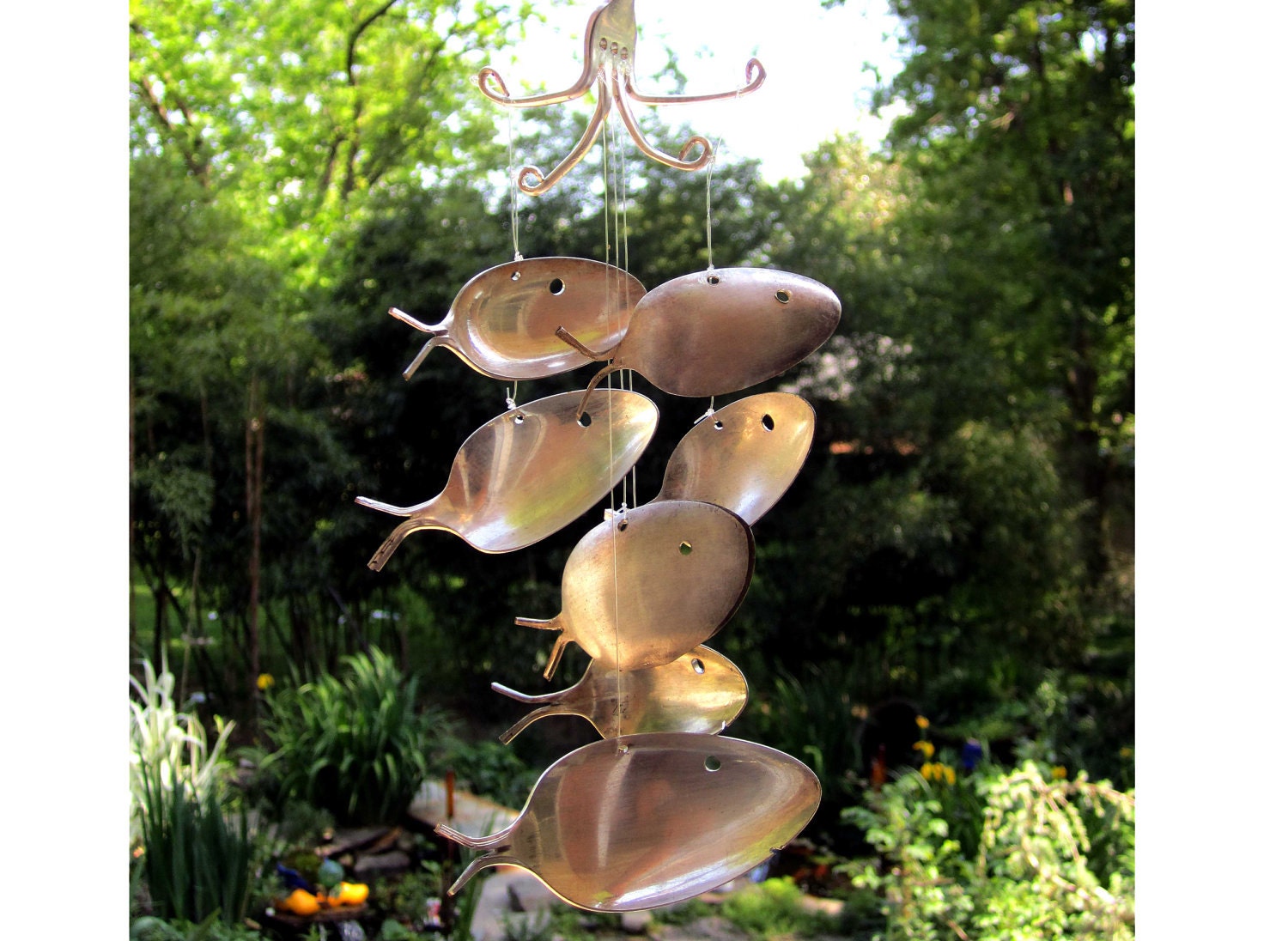 Back to school special - Large Antique Silver Spoon Fish Windchime