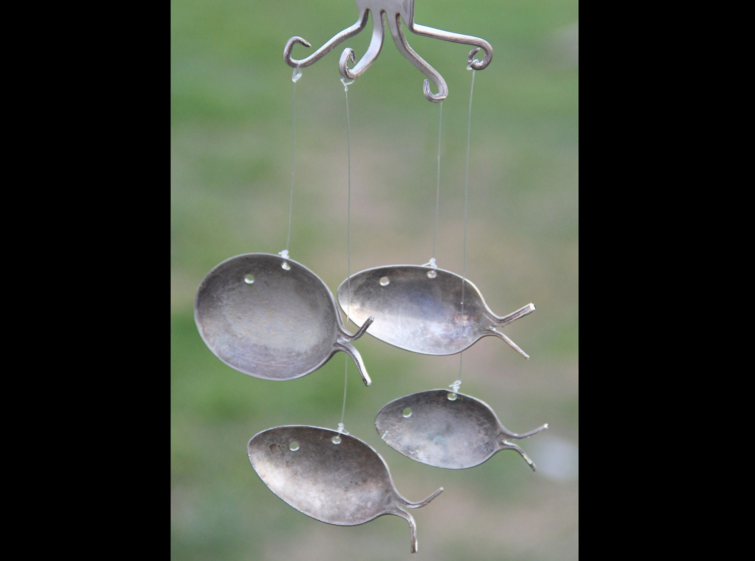 Back to school special - Large Antique Silver Spoon Fish Windchime
