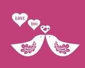 Vinyl Wall Decal Sticker Art - Love You Birds - Valentines Decoration