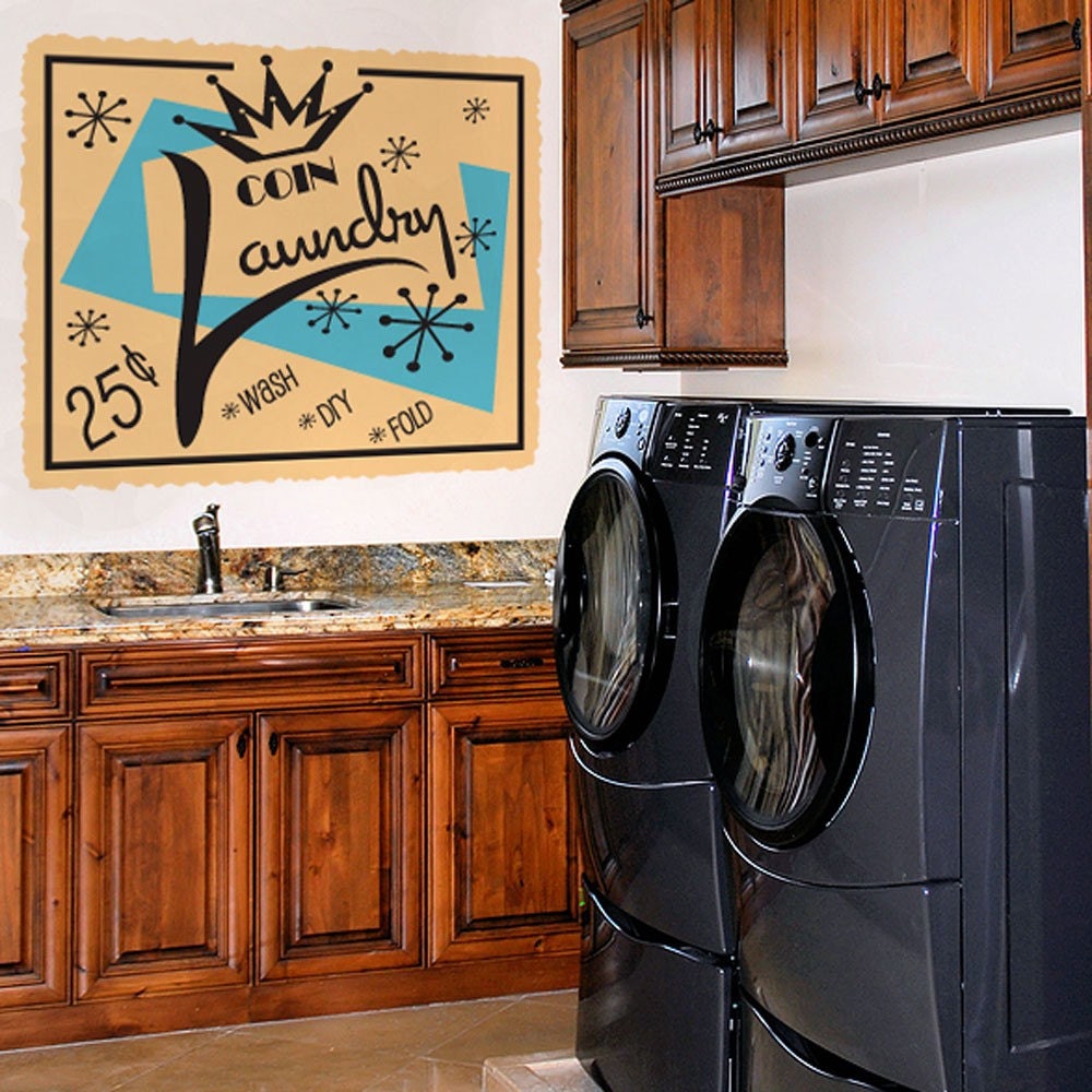 Vinyl Wall Decal Sticker Art - Vintage Style Coin Laundry Sign - Retro
