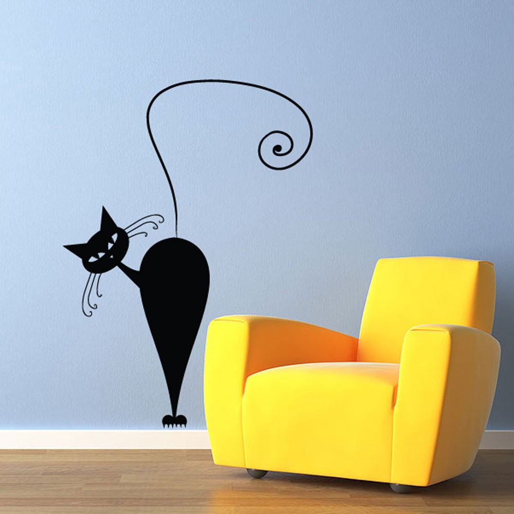 Vinyl Wall Decal Sticker Art - Curious Pussy Cat -  wall Mural