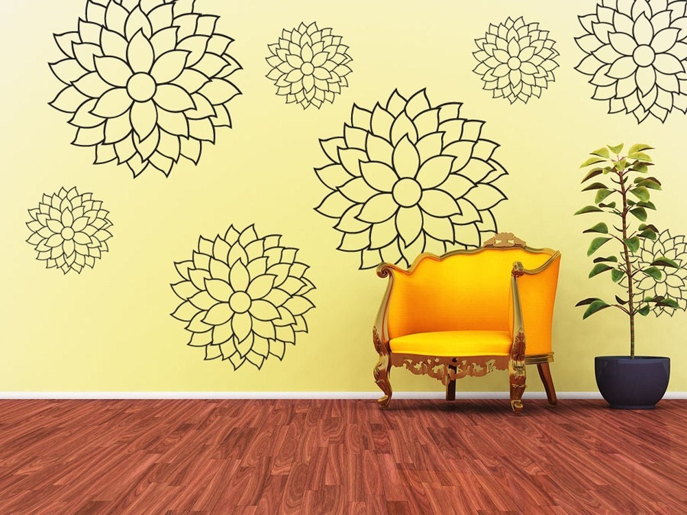 Vinyl Wall Decal Sticker Art - Cheerful and Delicate Mums