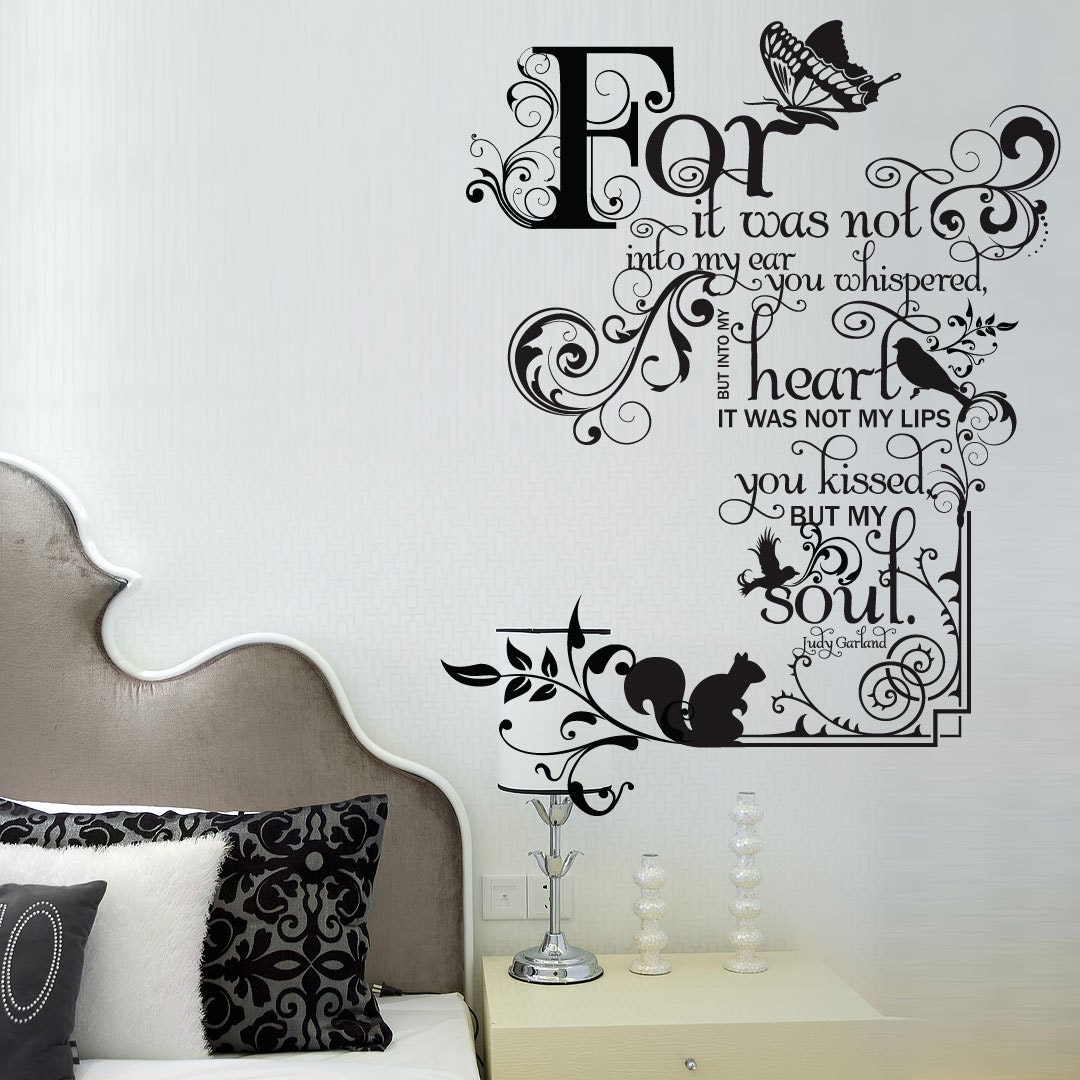 Vinyl Wall Decal Sticker Art - Kissed my Soul - Judy Garland quote - Whimsical Mural