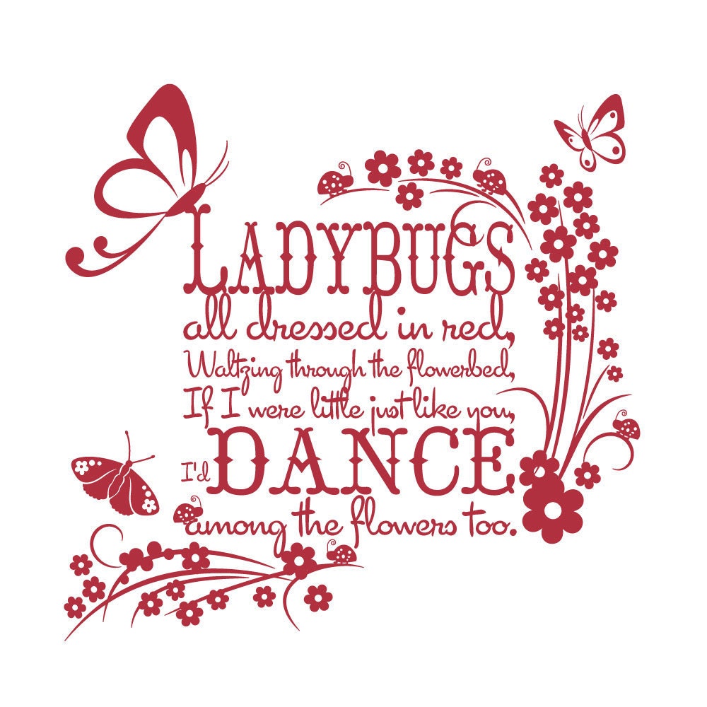 Vinyl Wall Decal Sticker Art - Ladybugs all Dressed in Red - Childrens wall mural