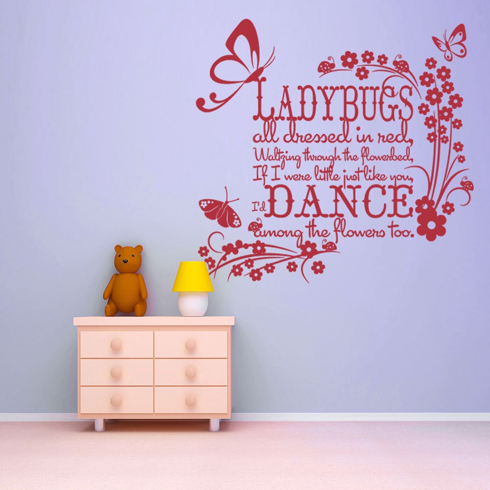 Vinyl Wall Decal Sticker Art - Ladybugs all Dressed in Red - Childrens wall mural