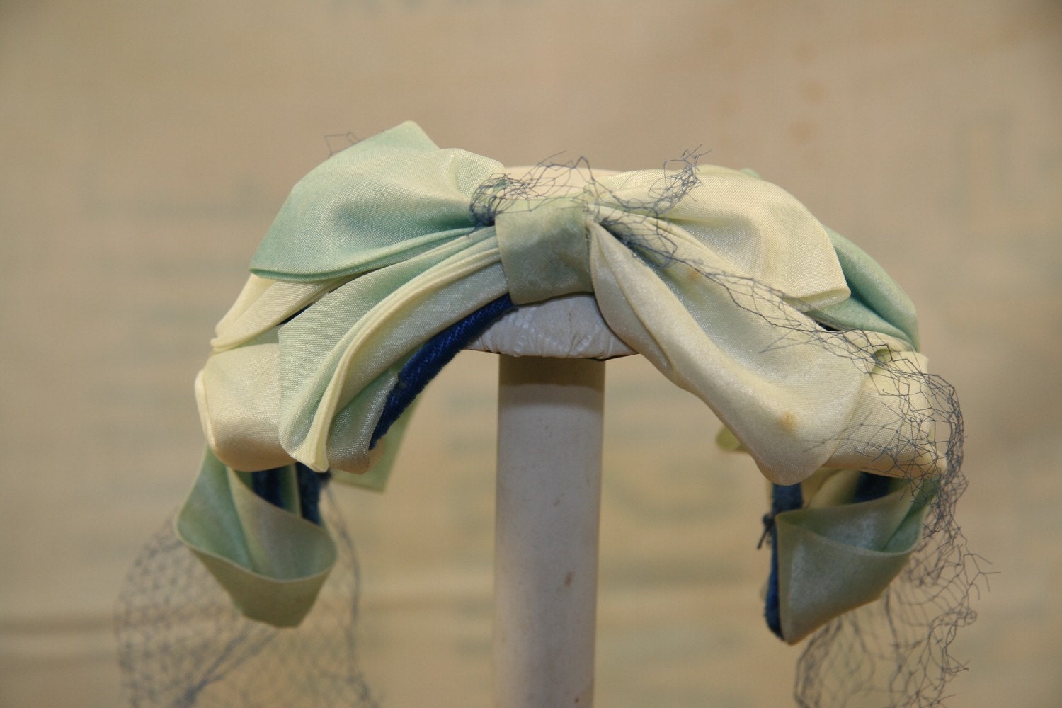 Sale Vintage Ladies Hat - Tailored Bows - Something Blue - Was 36