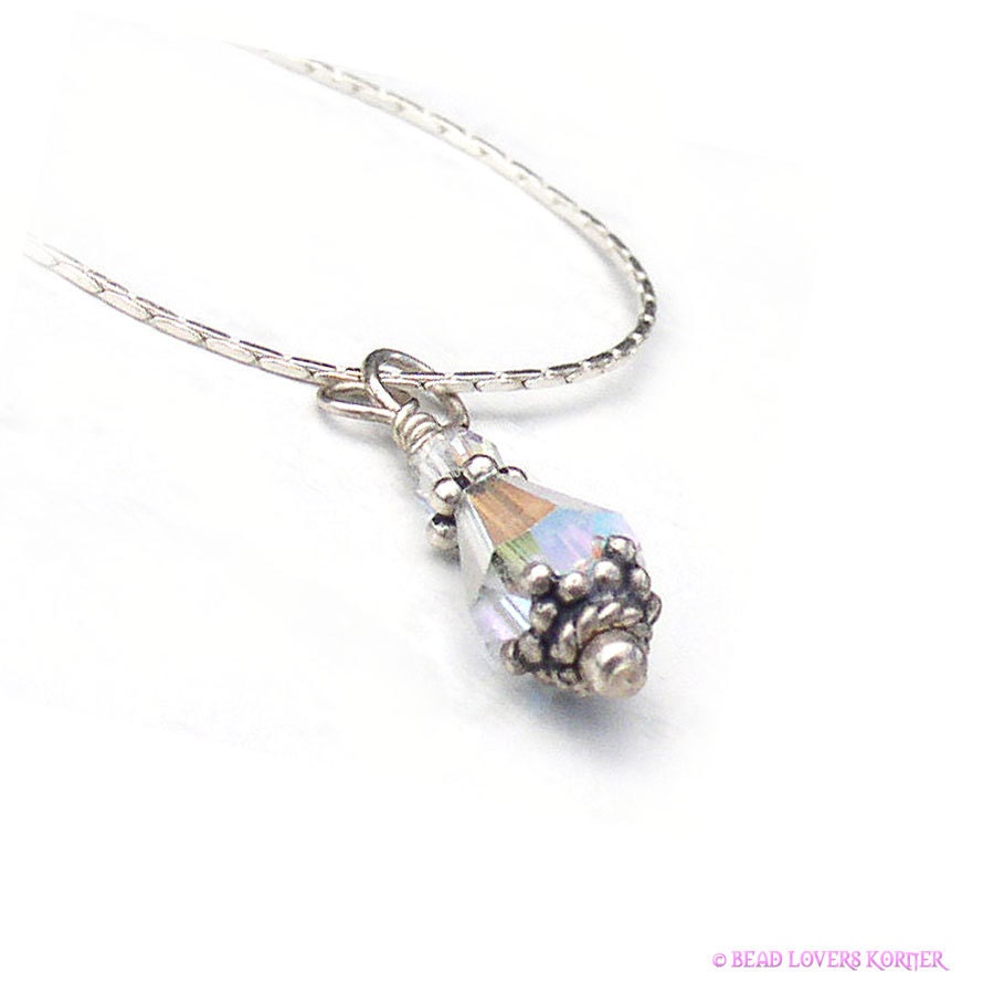 Crystal Solitaire Pendant Necklace Sterling Silver