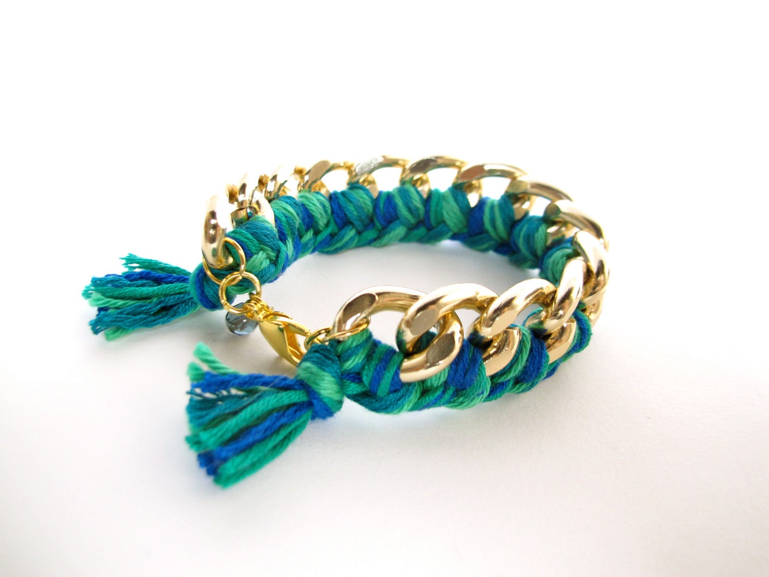 Woven Friendship bracelet in green  blue