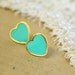Blue sea foam blue Heart gold stud earring -petit elegant 14k gold coated post earrings