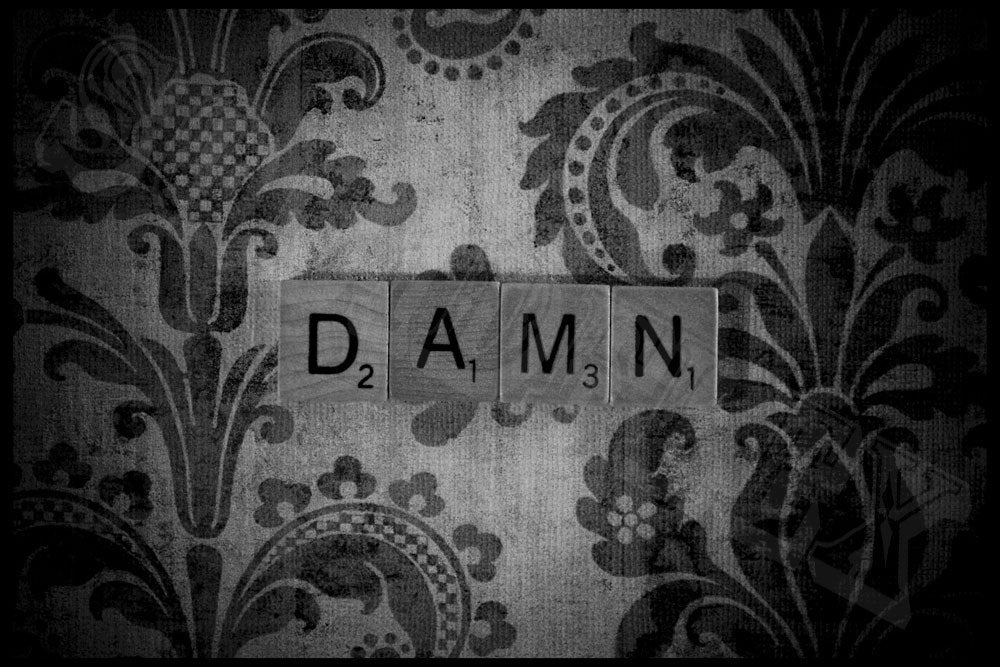 Irreverent Scrabble Tile Photo Print: DAMN, Black and White Fine Photo Print