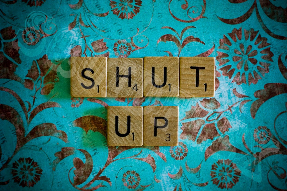 Irrevernent Scrabble Tile Large Post Card: SHUT UP