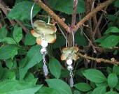 Green and orange flower earrings