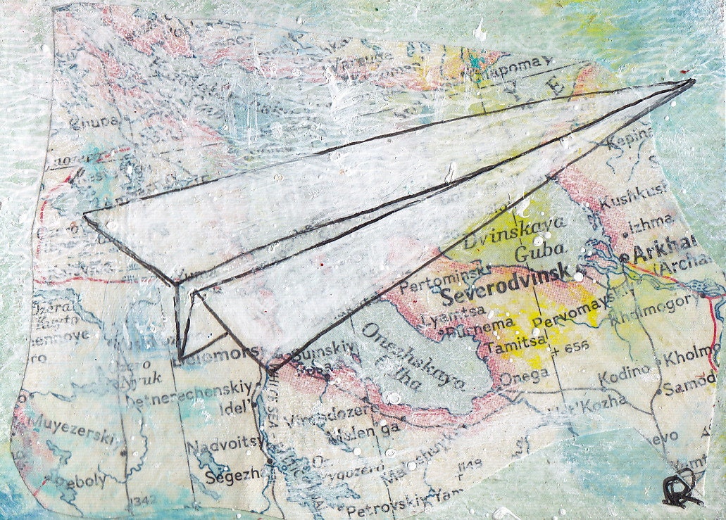 Paper Plane (over Severodvinsk): ACEO Original Art