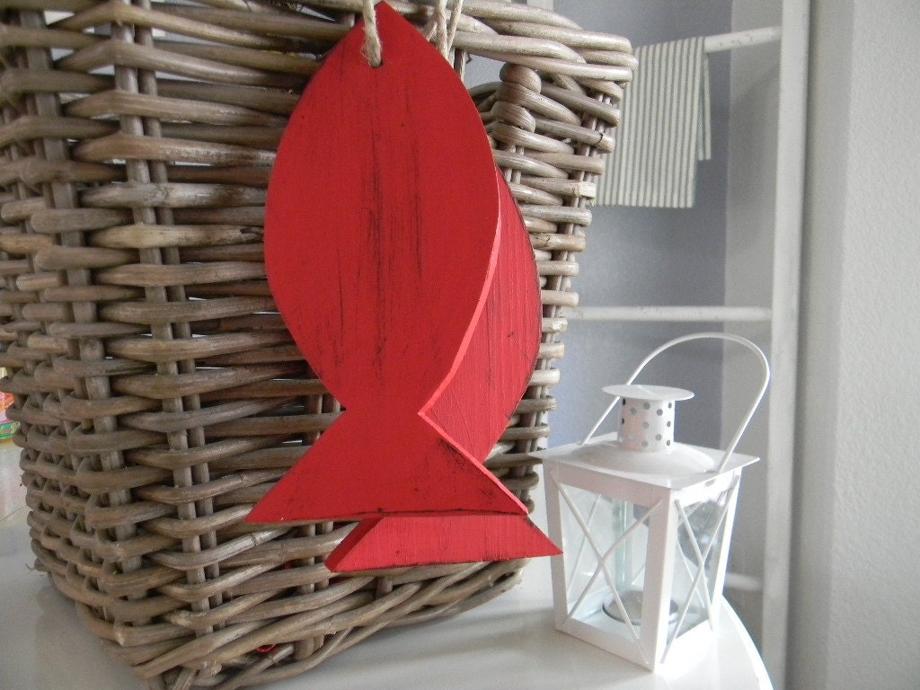 Red Nautical Wooden Fish - Home Decor