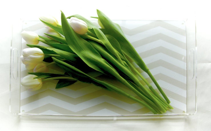 Chevron Stripe Lucite Serving Tray - Extra Large