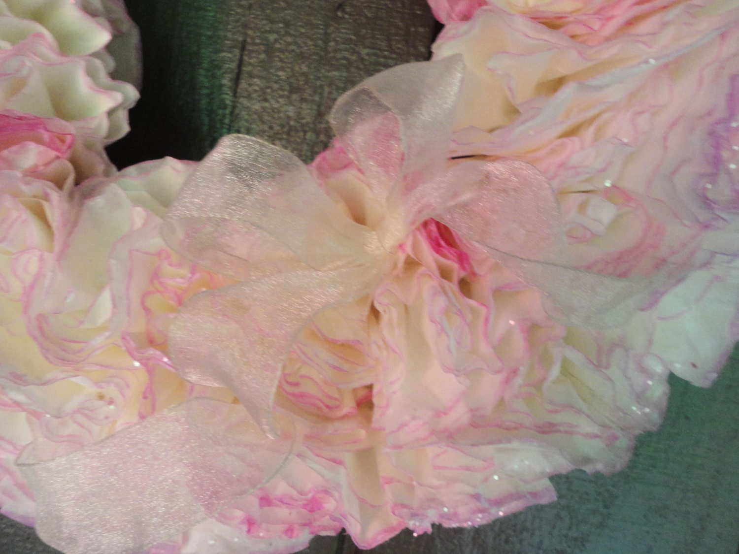 Pink Christmas Wreath Shabby  White Organza & Glitter