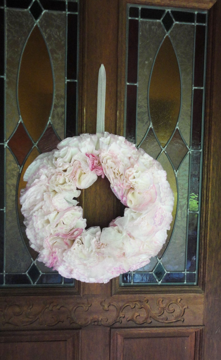 Pink Christmas Wreath Shabby  White Organza & Glitter