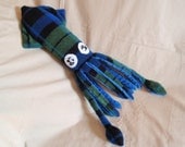 Fergus McSquidlan - Blue Green and Black Plaid Fleece Squid Plushie Stuffed Animal