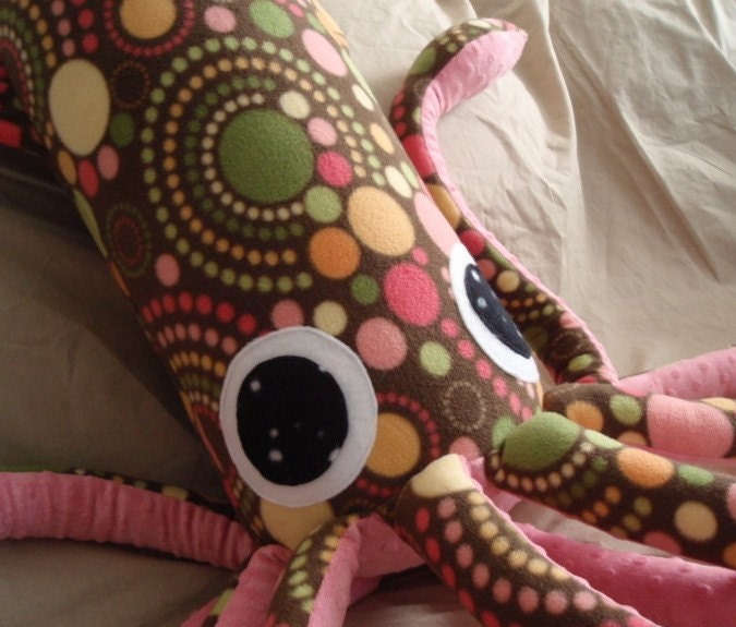 Cupcake the Giant Spotted Brown Fleece Squid - Large Plush Stuffed Animal