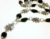 Black and Silver Flower Necklace Black Necklace