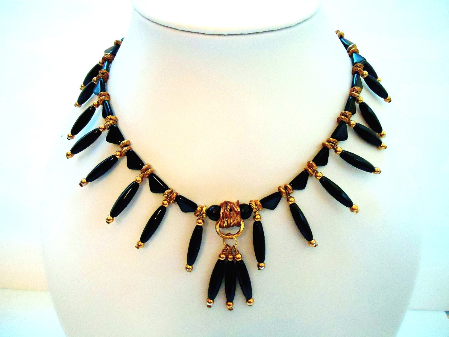 Black Bib Necklace Fringe Necklace Tribal Jewelry