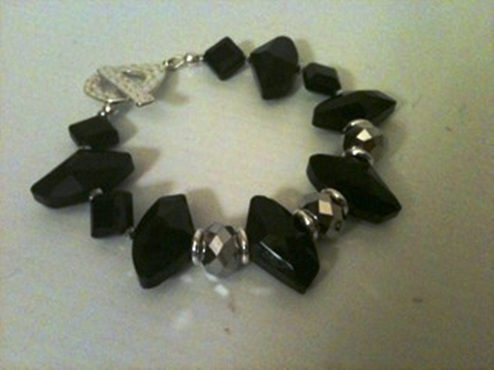 Black Crystal Bracelet Silver Jewelry Black and Silver