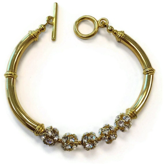 Gold Bracelet Gold Jewelry Pave Crystal Jewelry Wedding Jewelry B-94